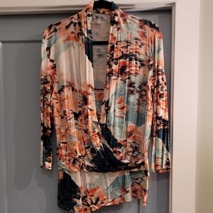 Jennifer Lopez Orange and Black Patterned Wrap Shirt